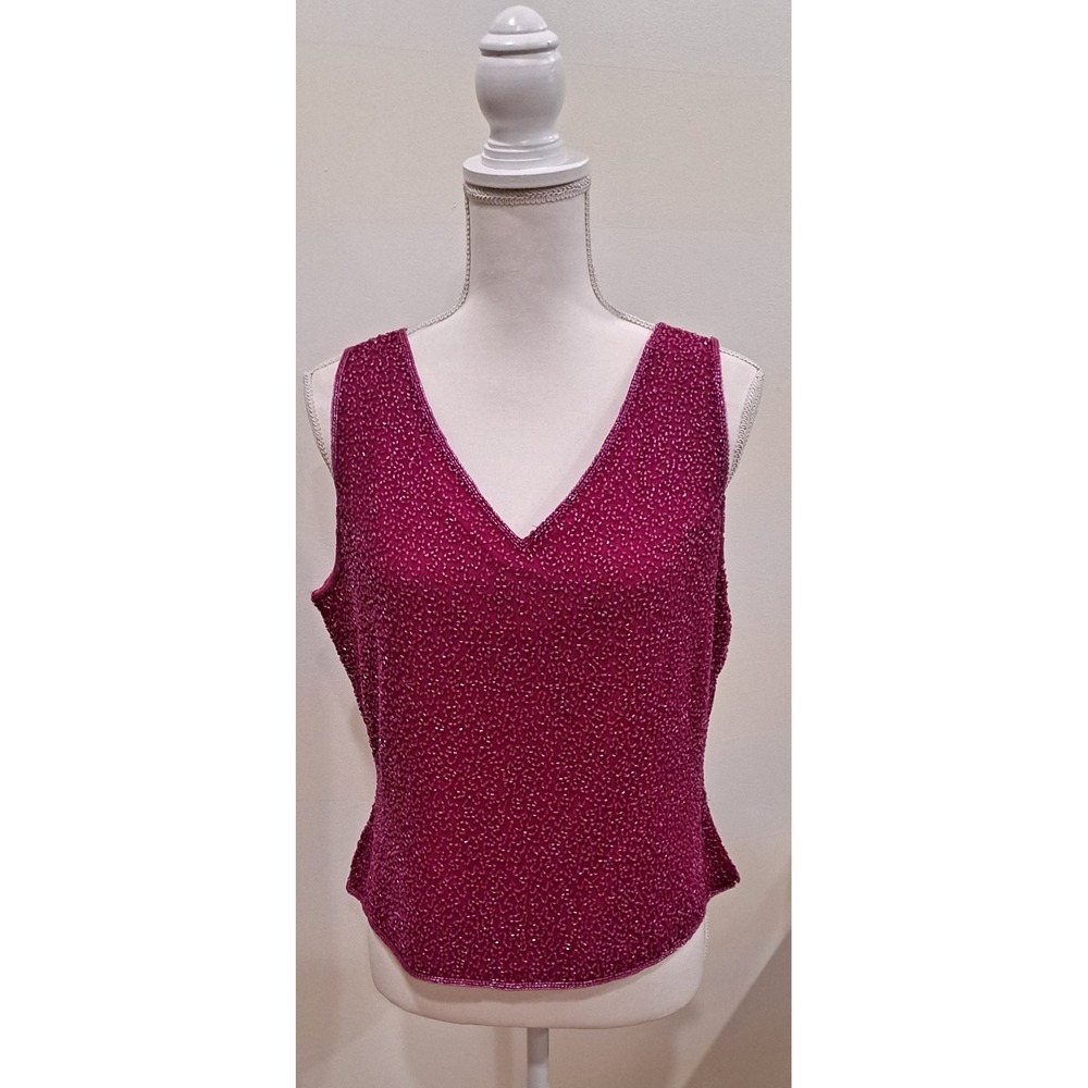 New With Tags Scala‎ 100% Silk Beaded Top Size Large Hot Pink Tank 💗